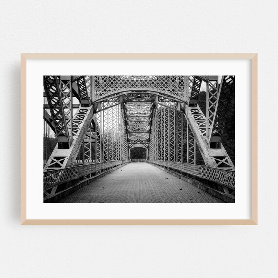 Black and White Steel Truss Bridge Geometric Architecture Poster