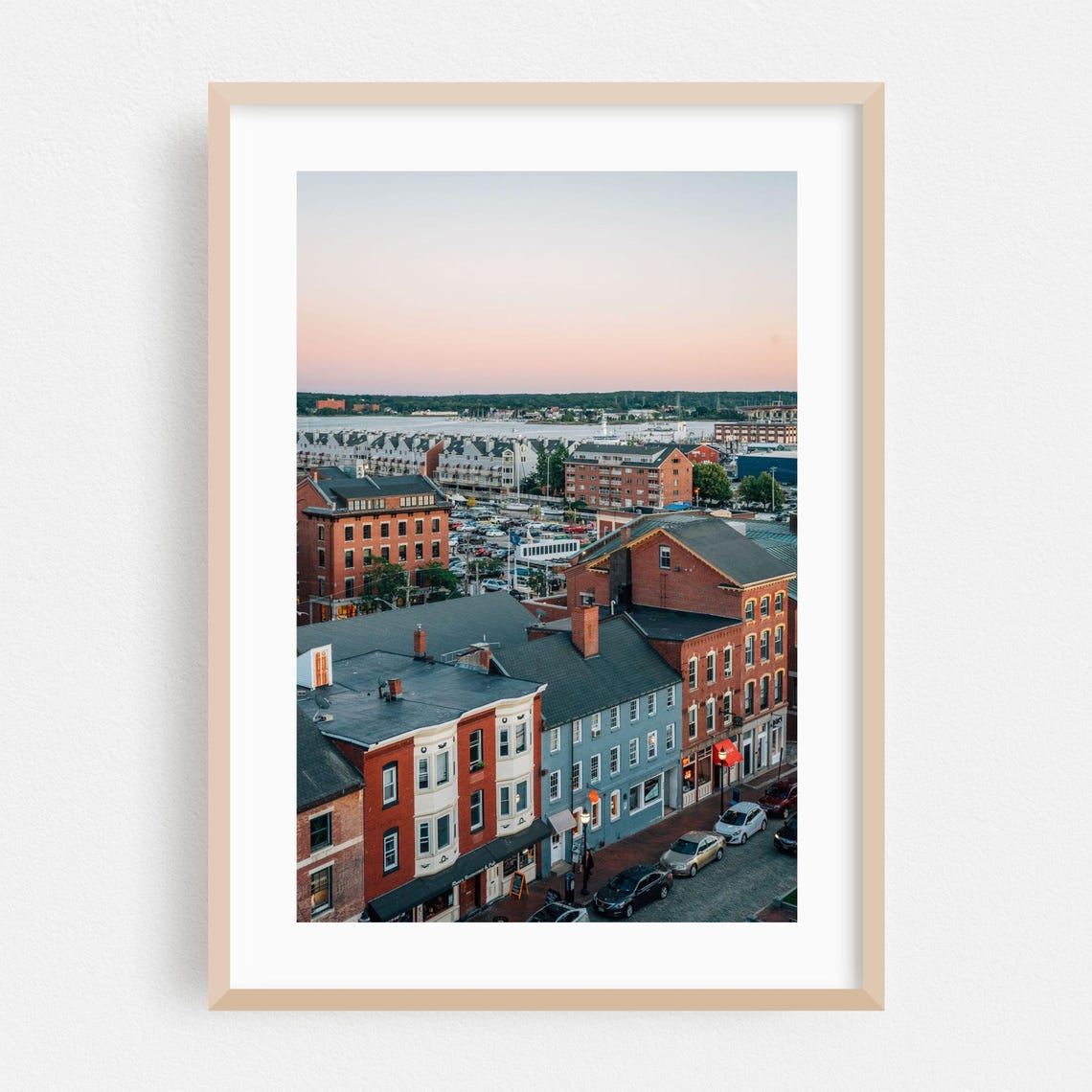 Portland Maine Harbor Sunset Over Brick Buildings Photo Poster