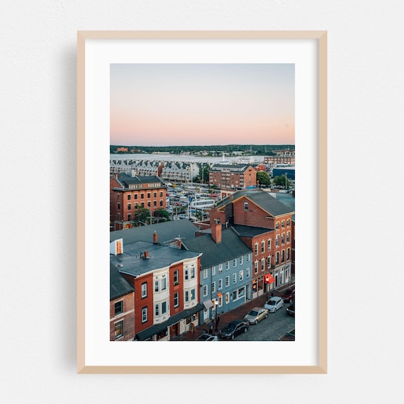 Portland Maine Harbor Sunset Over Brick Buildings Photo Poster