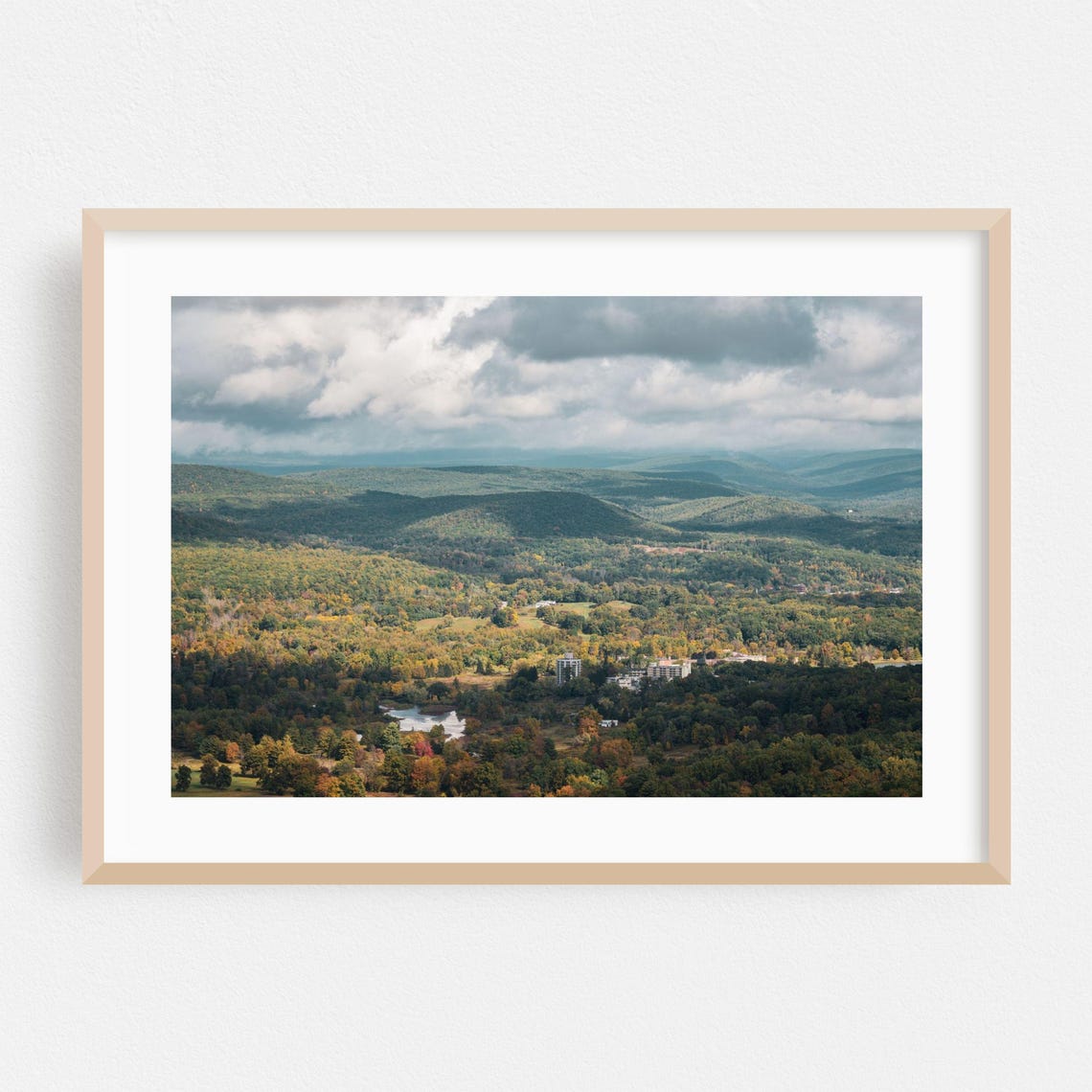 New York Autumn Forest Landscape With Mountain Lake Scenic Poster