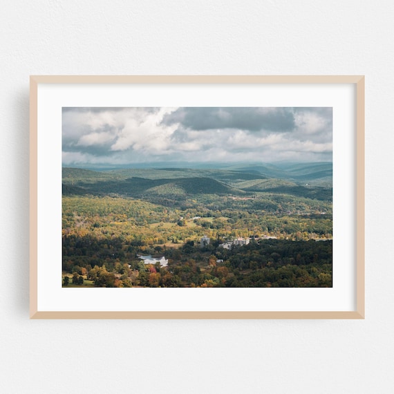 New York Autumn Forest Landscape With Mountain Lake Scenic Poster