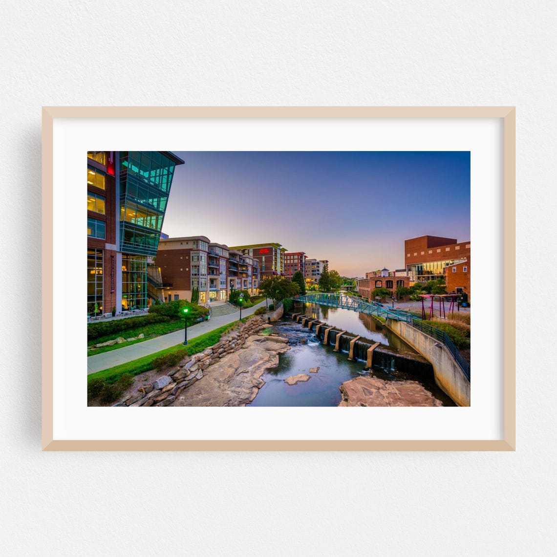 Greenville South Carolina Riverfront Glowing at Dusk City Poster