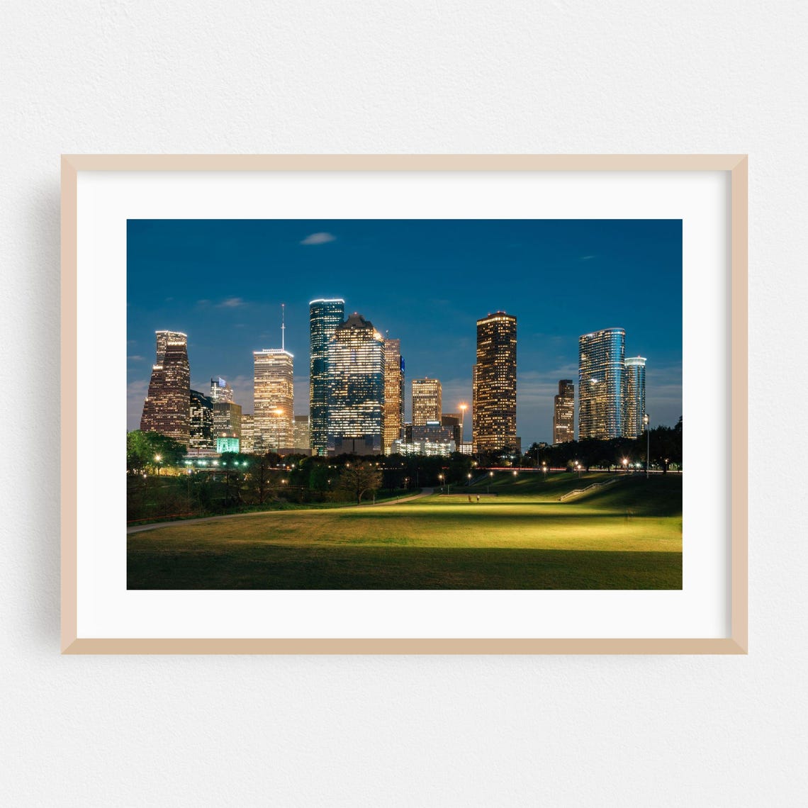 Houston Texas Night Skyline With Glowing City Lights Photo Poster