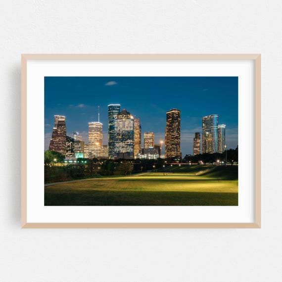 Houston Print Texas Wall Art Skyline Framed City Home Decor Night Sky Poster Architecture Fine Scenic Modern Photography