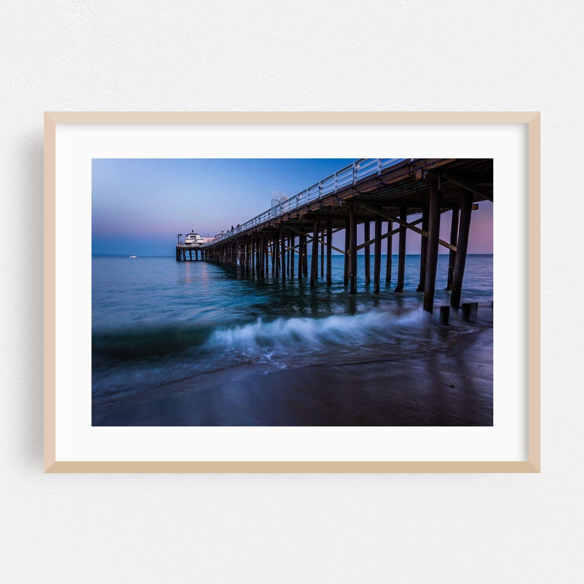 Ocean Pier At Dusk Twilight Waves Coastal Photography Poster