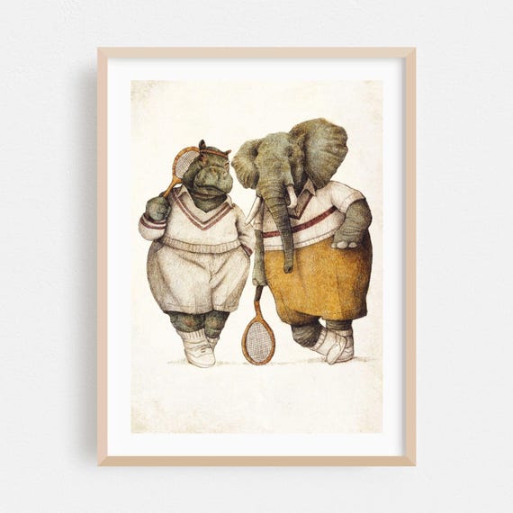 Humor Print Tennis Wall Art Vintage Framed Fantasy Home Decor Drawing Poster Gentlemen Of The Court Fine