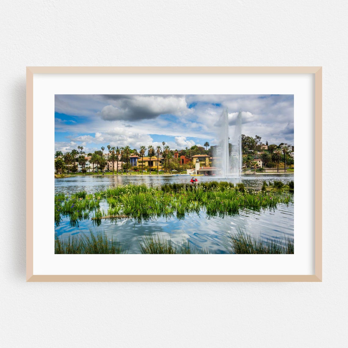 Echo Park Lake Los Angeles Fountain and Palms Cityscape Poster
