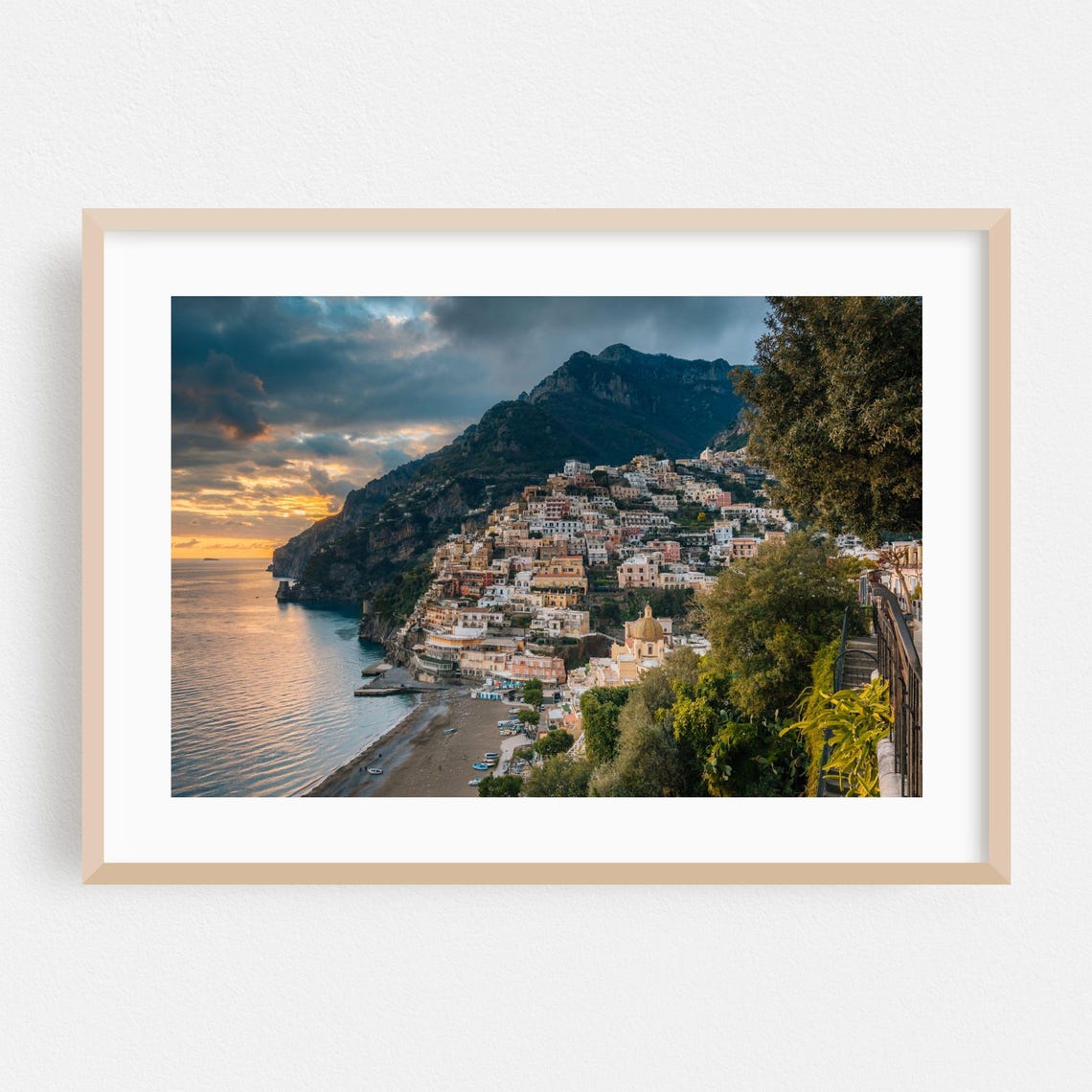 Golden Positano Italy Cliffside Village Amalfi Coast Sunset Poster