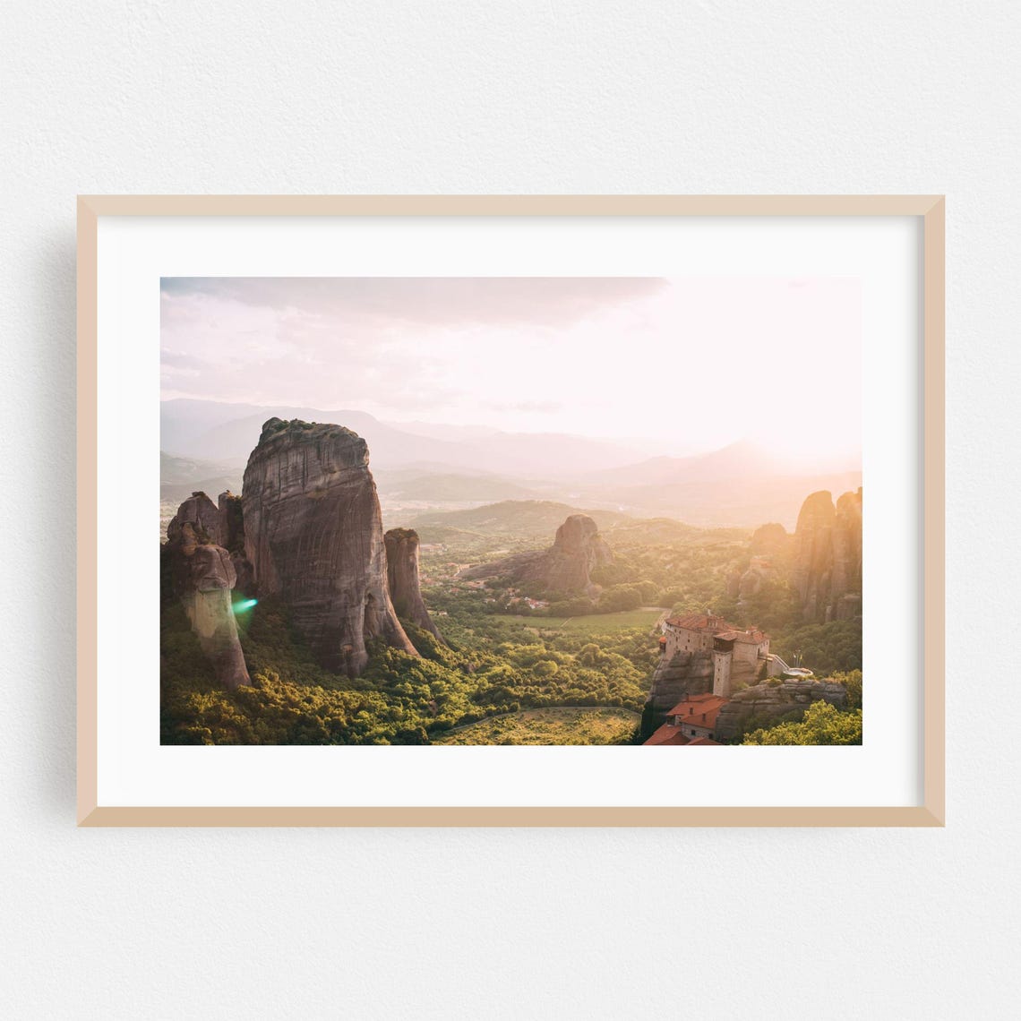 Meteora Greece Sunset Monastery Rock Pillars Mountain Scenic Poster