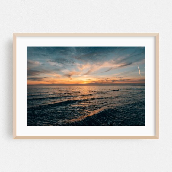 Newport Beach Print Wall Art Sunset Framed Ocean Home Decor Waves Poster Fine Coast Surf Scenic