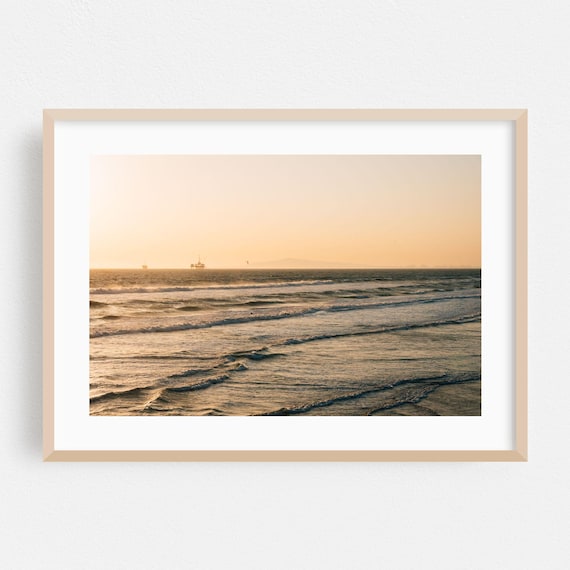 Huntington Beach Golden Sunset Ocean Waves Minimalist Poster