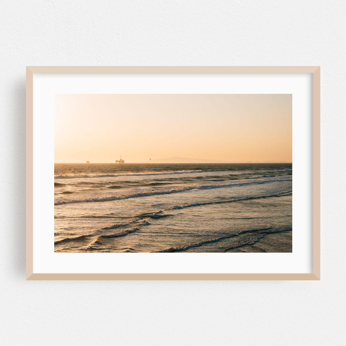 Huntington Beach Golden Sunset Ocean Waves Minimalist Poster