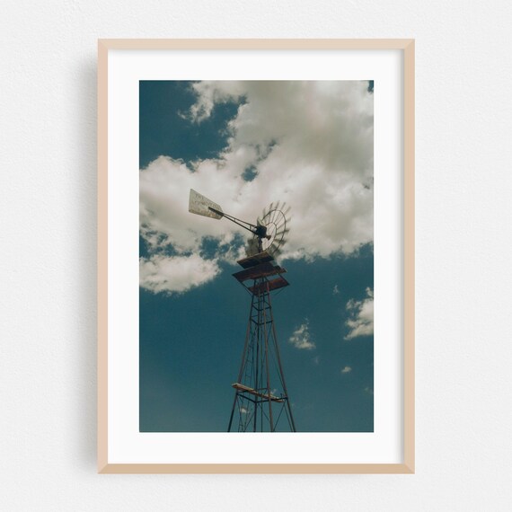 Texas Windmill Dramatic Cloudy Sky Rustic Farmhouse Country Photo Print