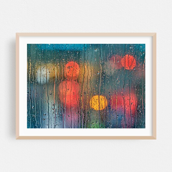 City Lights Through Rain on Glass Abstract Photography Poster