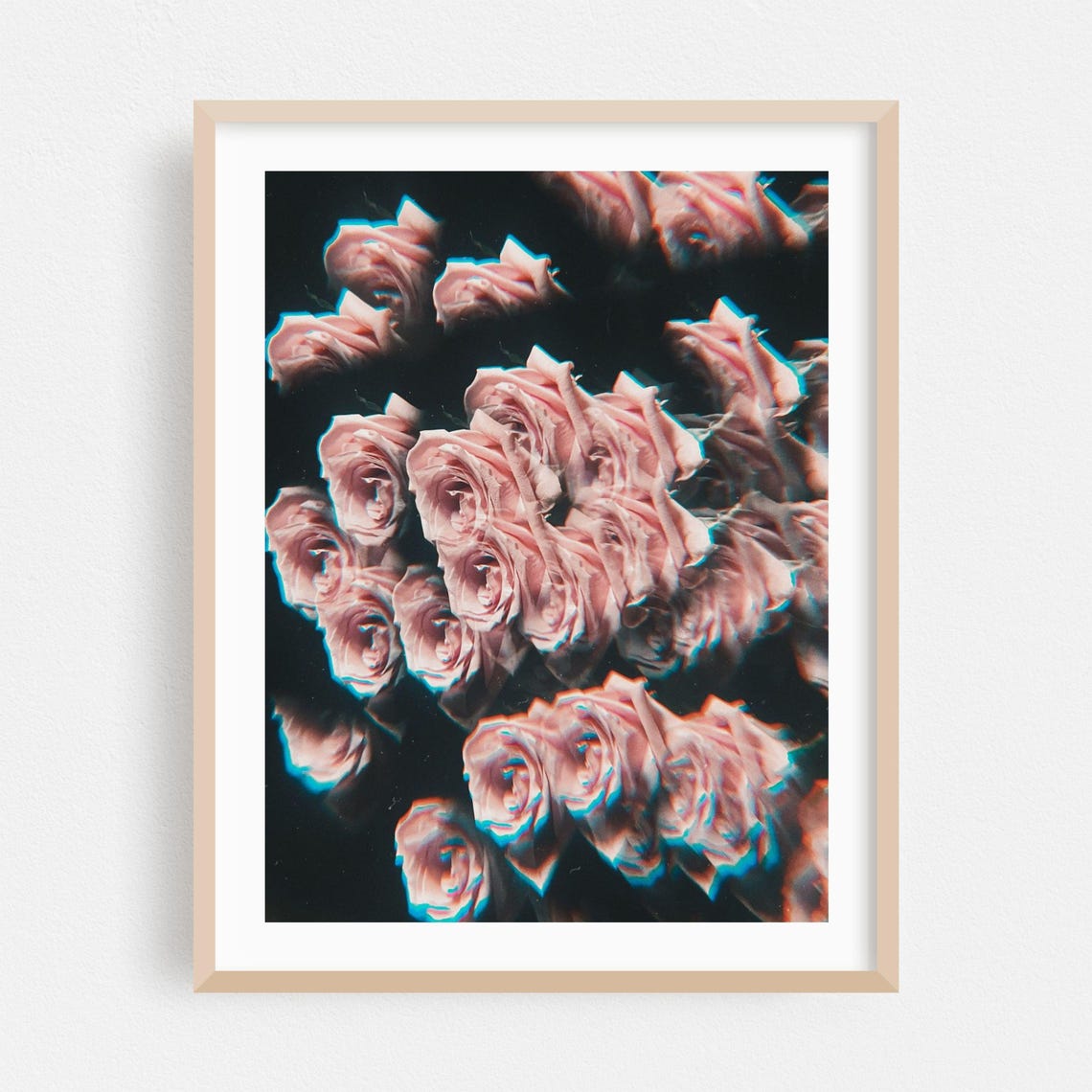 Pink Roses 3D Glitch Effect Surreal Psychedelic Photography Poster