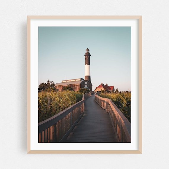 Fire Island Lighthouse Golden Hour Boardwalk Coastal Art Poster
