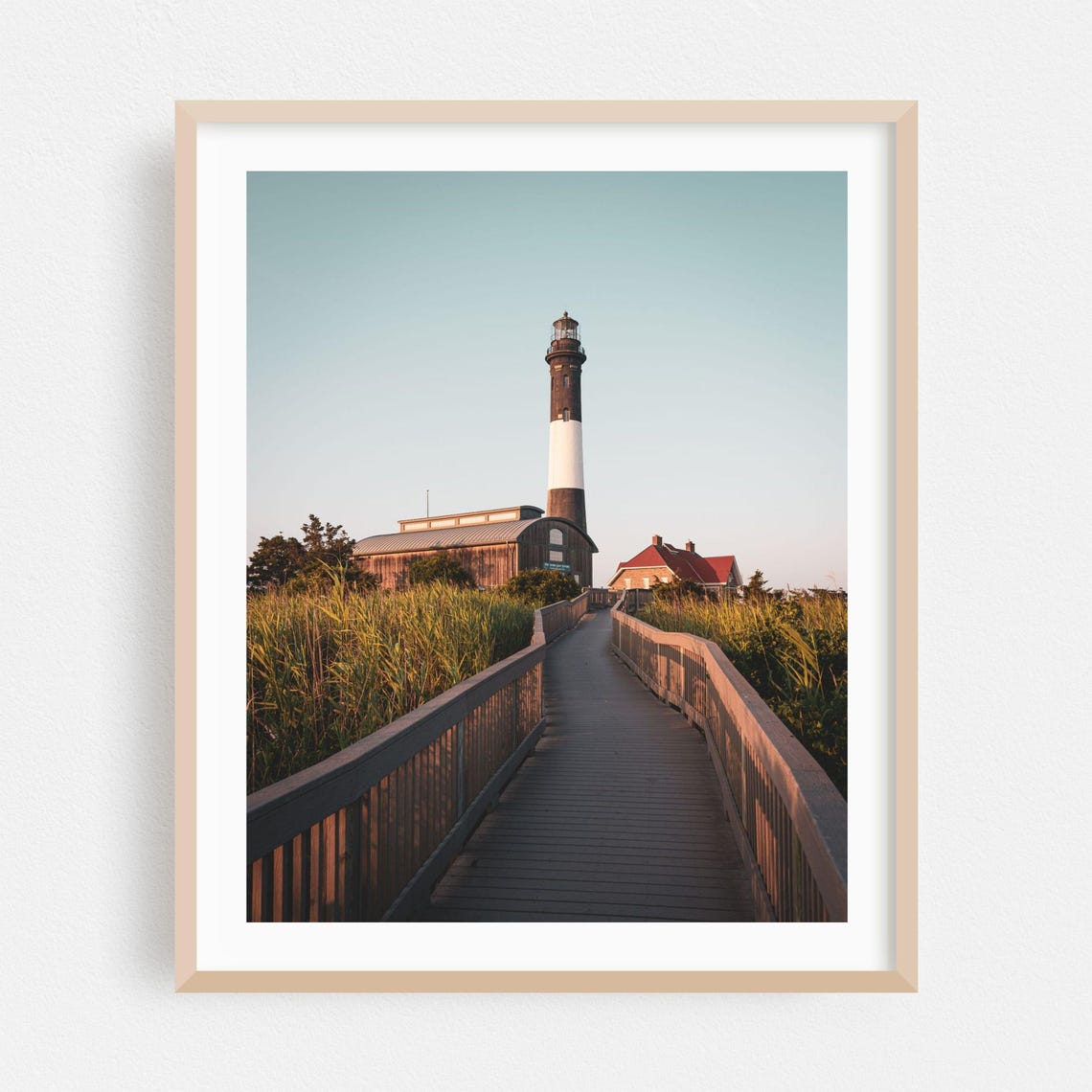 Fire Island Lighthouse Golden Hour Boardwalk Coastal Art Poster