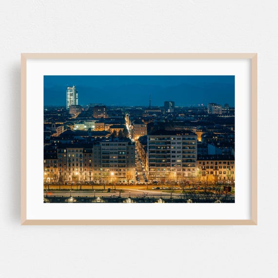 Turin Print Piedmont Wall Art Italy Framed Cityscape Home Decor Nightlife Poster Skyline Fine Architecture Night Sky