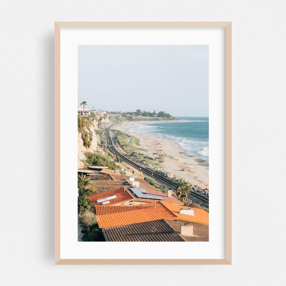 San Clemente California Coastal Cliffs Beach with Rooftops Poster