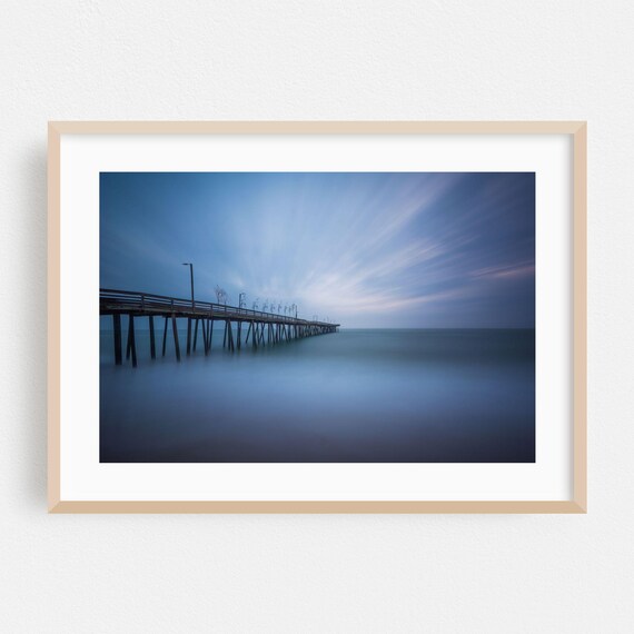 Virginia Beach Pier Long Exposure Blue Hour Ocean Photo Poster