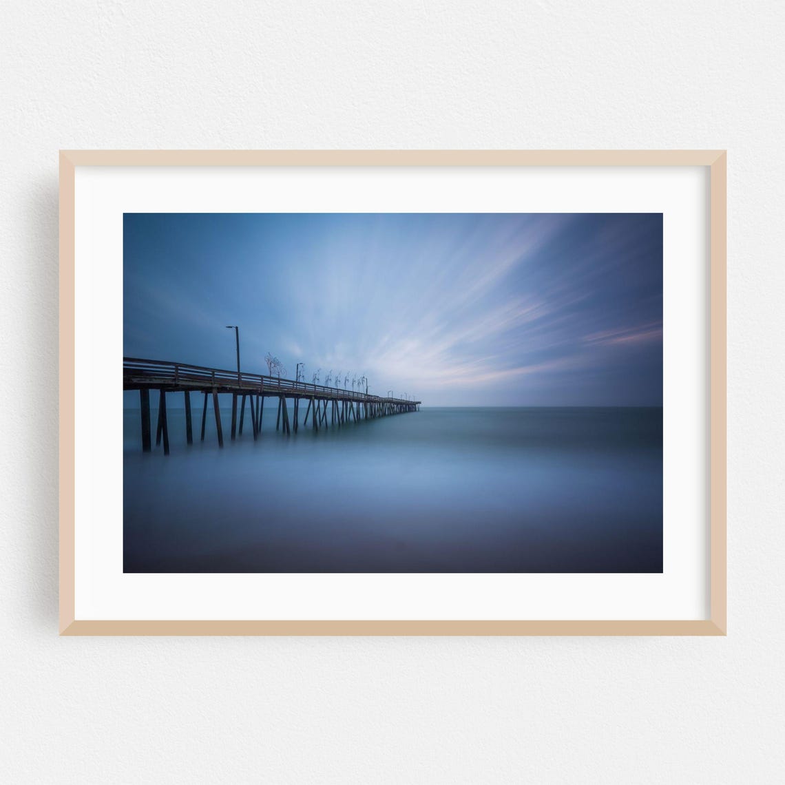 Virginia Beach Pier Long Exposure Blue Hour Ocean Photo Poster