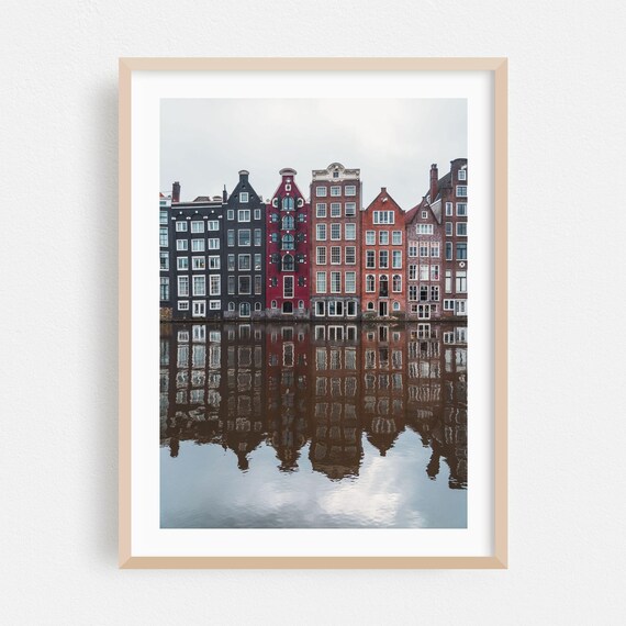 Amsterdam Canal Houses Water Reflection Cityscape Photography Poster