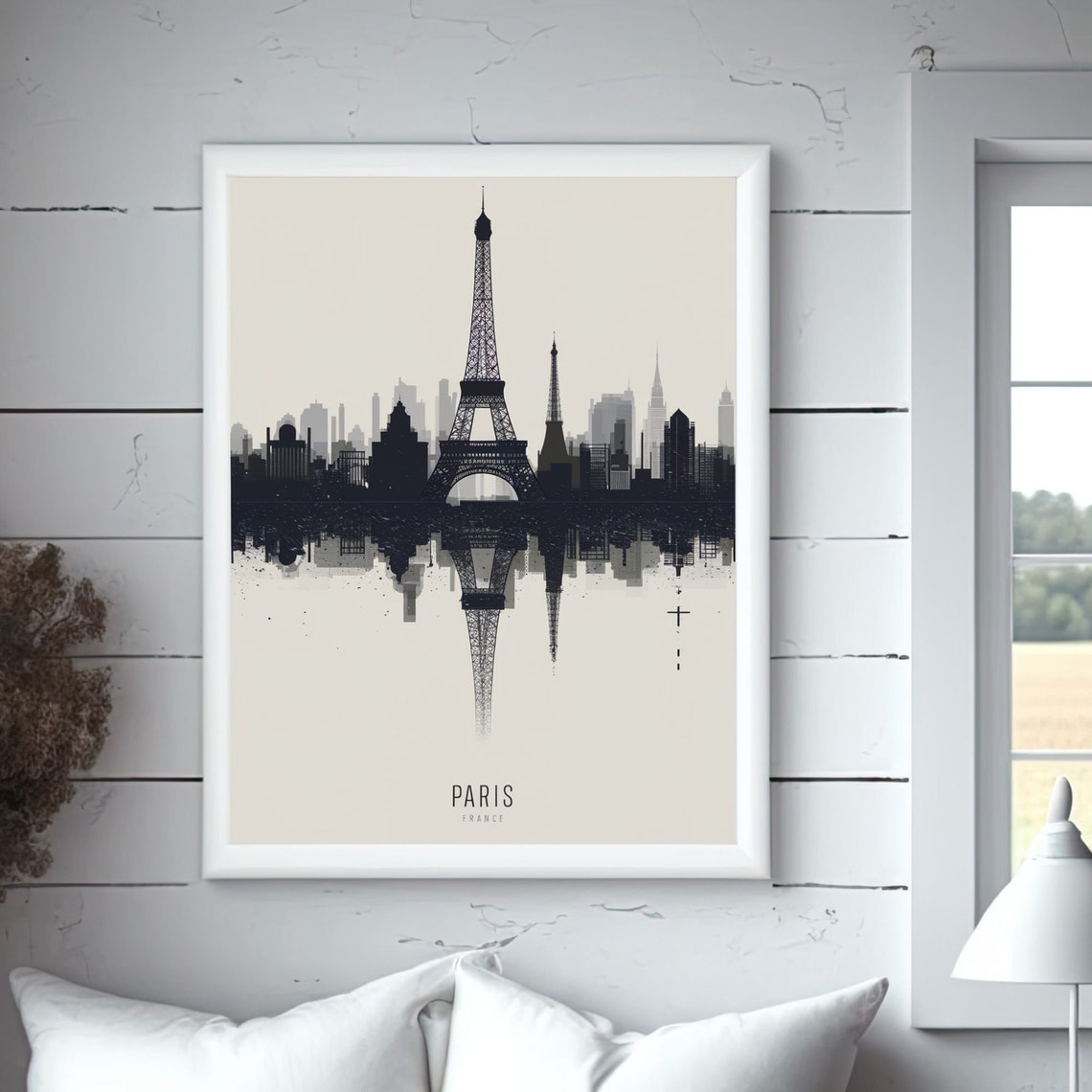 Paris France Skyline Reflection Black Silhouette City Poster