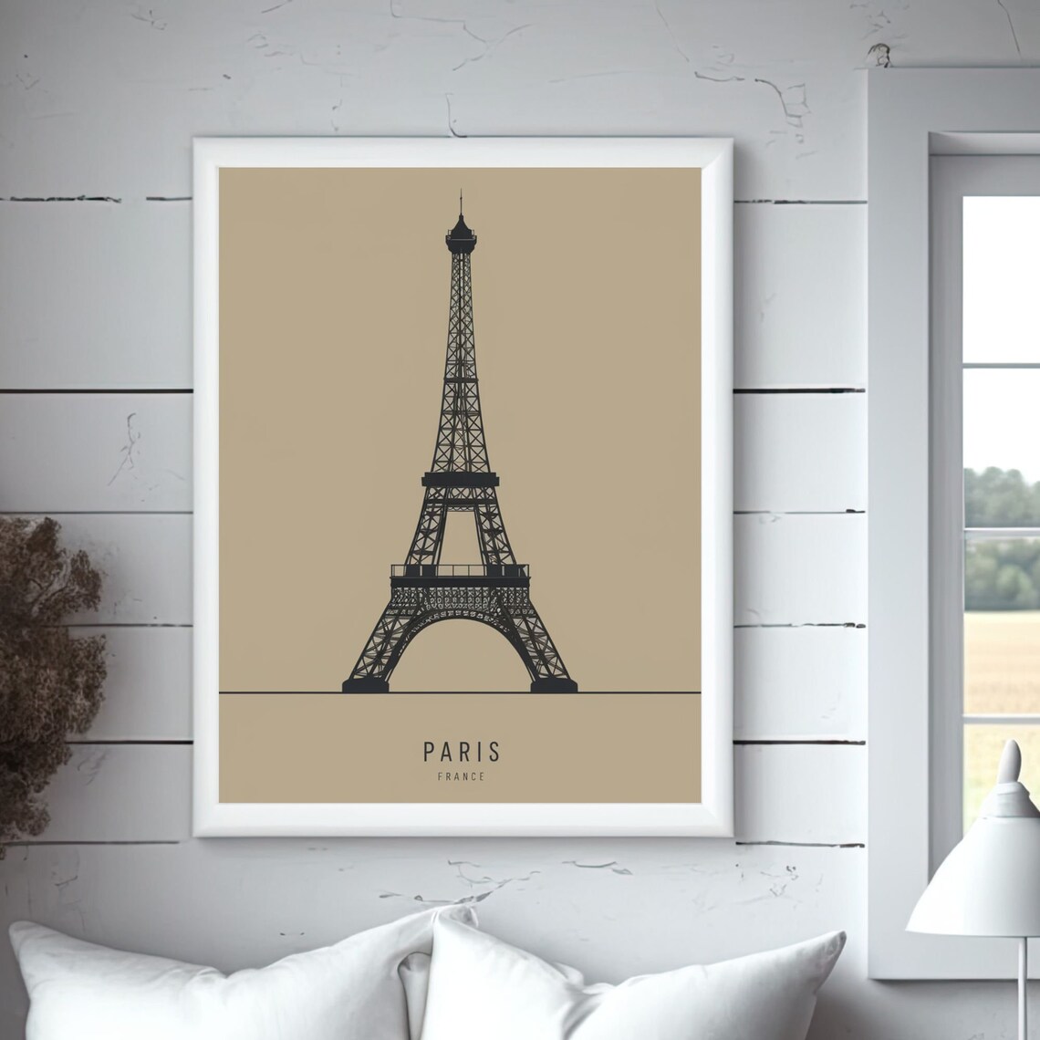 Eiffel Tower Silhouette Beige Minimalist Paris France Poster