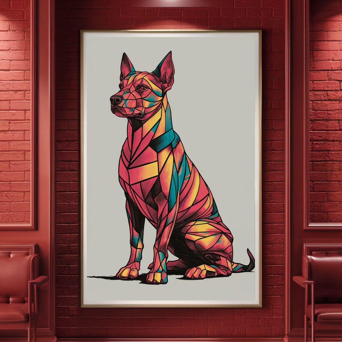 Colorful Faceted Dog Geometric Red and Orange Animal Portrait Poster - Image 5