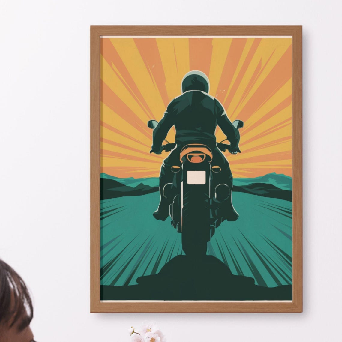 Vintage Motorcycle Sunset Ride Biker Silhouette Retro Art Poster - Image 4
