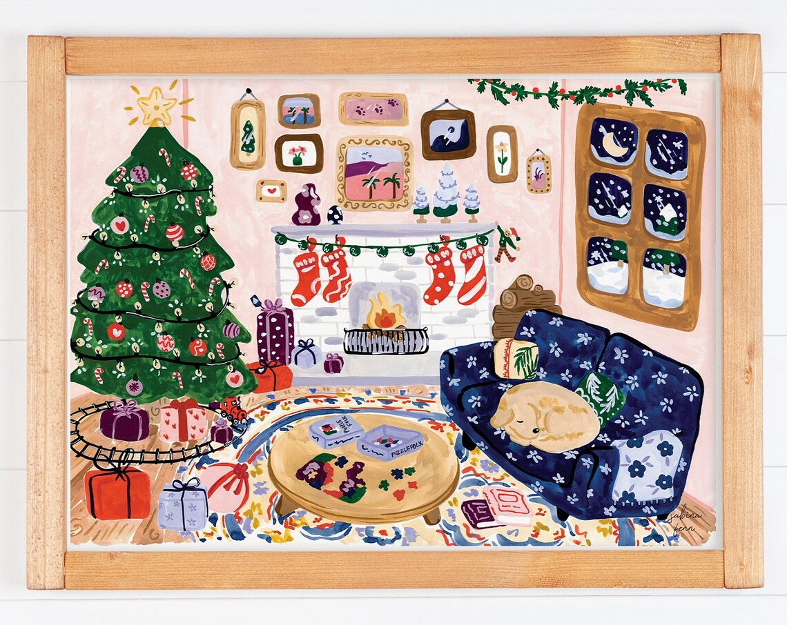 Christmas Living Room Art Print, Mantel Decor - Image 3