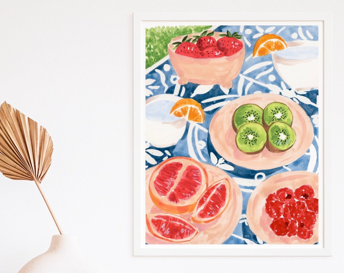 Fruit Painting Kitchen Art Print, Summer Picnic