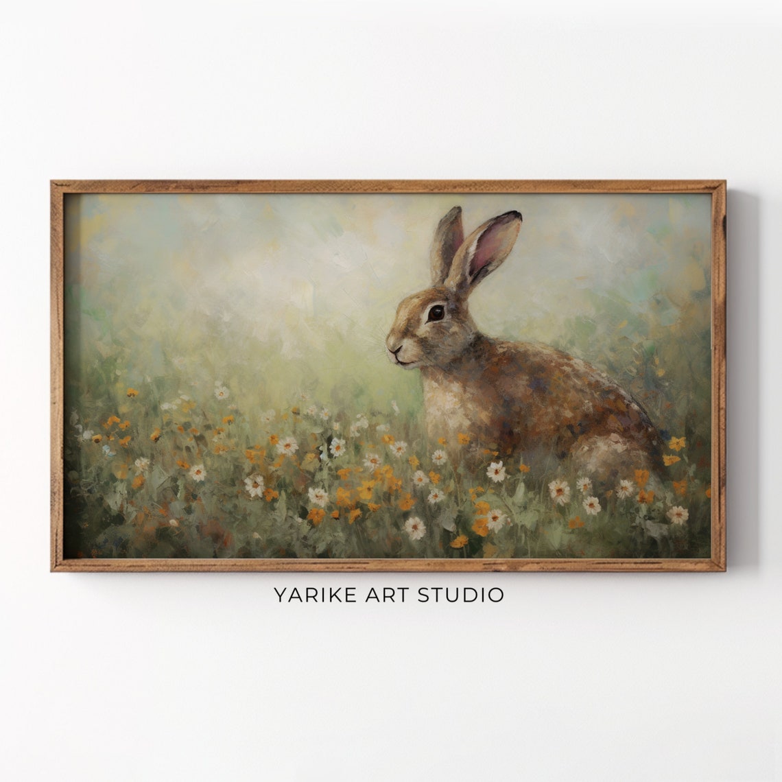 Brown Bunny Among Daisies Soft Spring Meadow Rabbit Painting Poster
