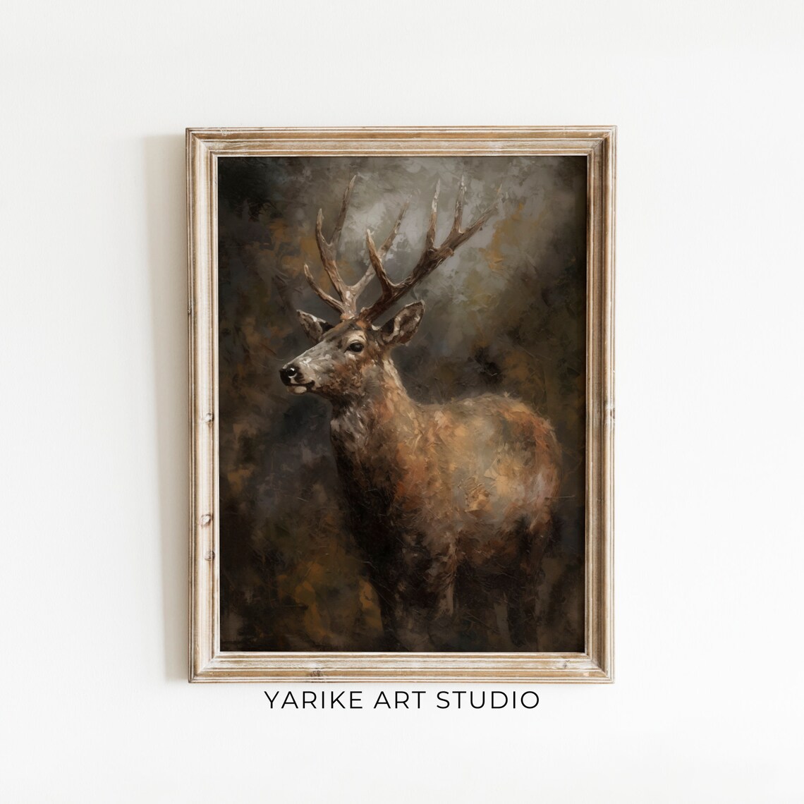 Moody Vintage Deer Stag with Antlers Woodland Wildlife Portrait Poster