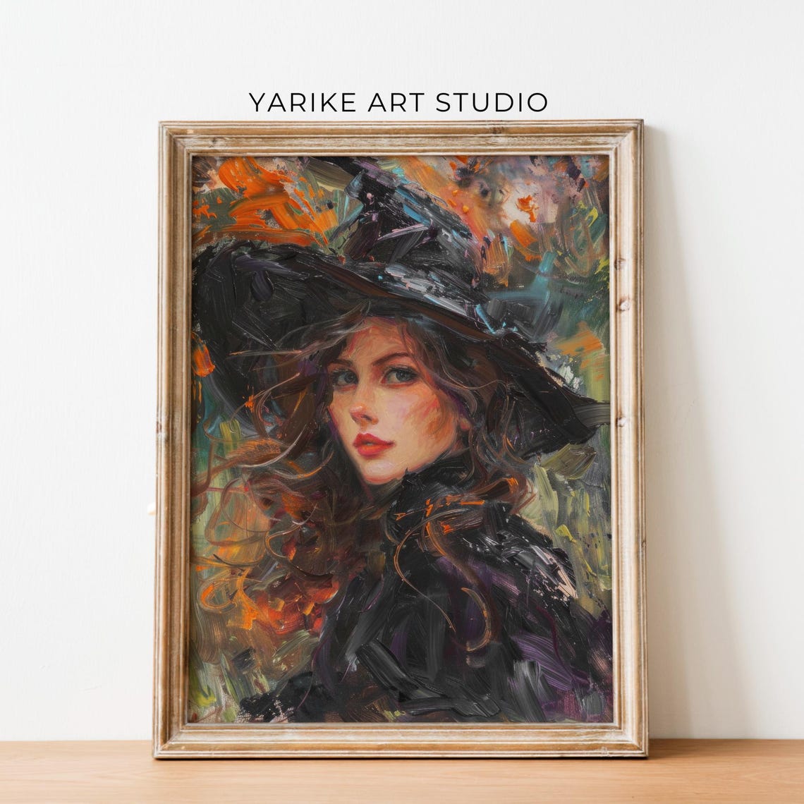 Beautiful Witch Portrait Black Hat Painterly Halloween Art Poster - Image 6