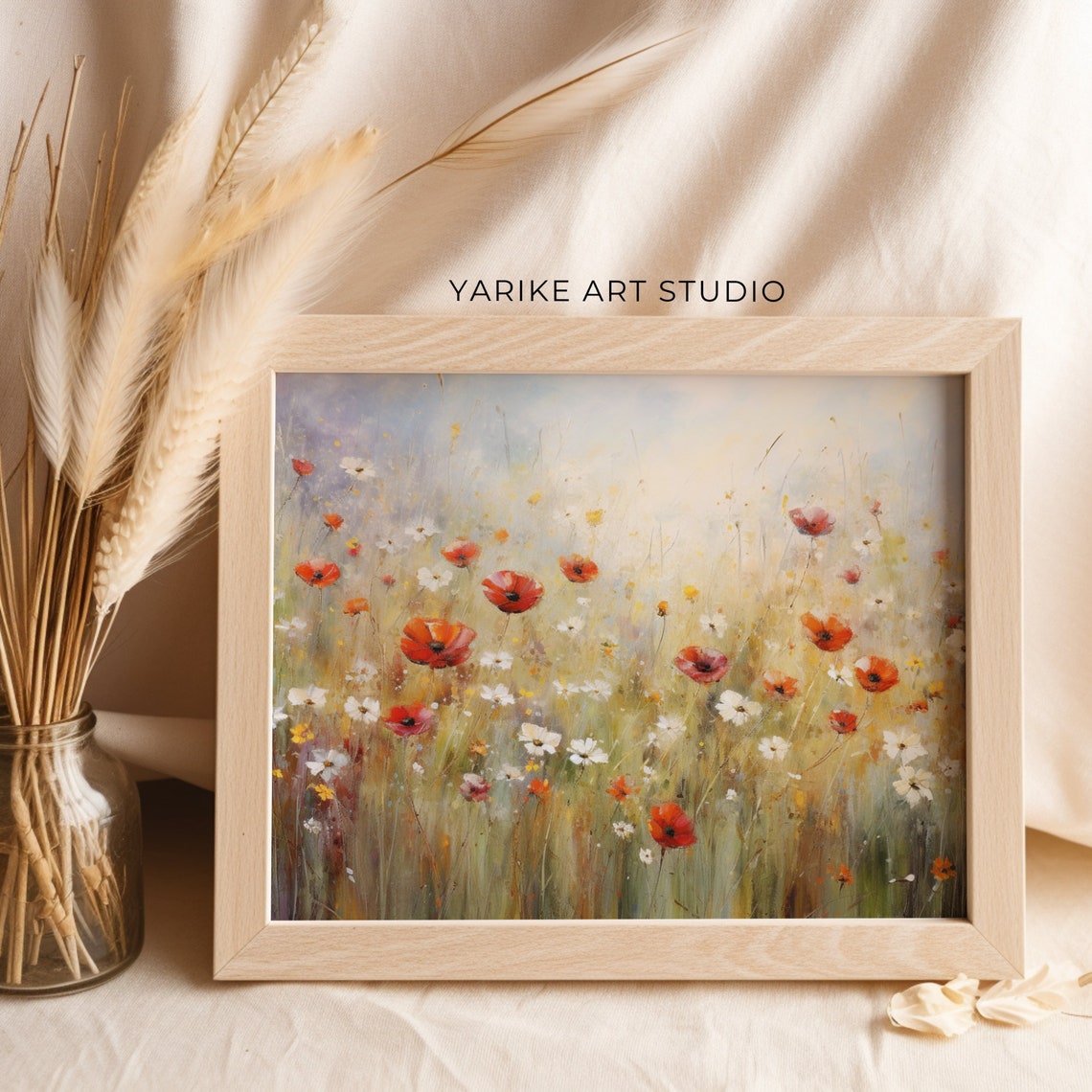 Vintage Wildflower Field Poppies Daisies Impressionist Oil Poster - Image 2