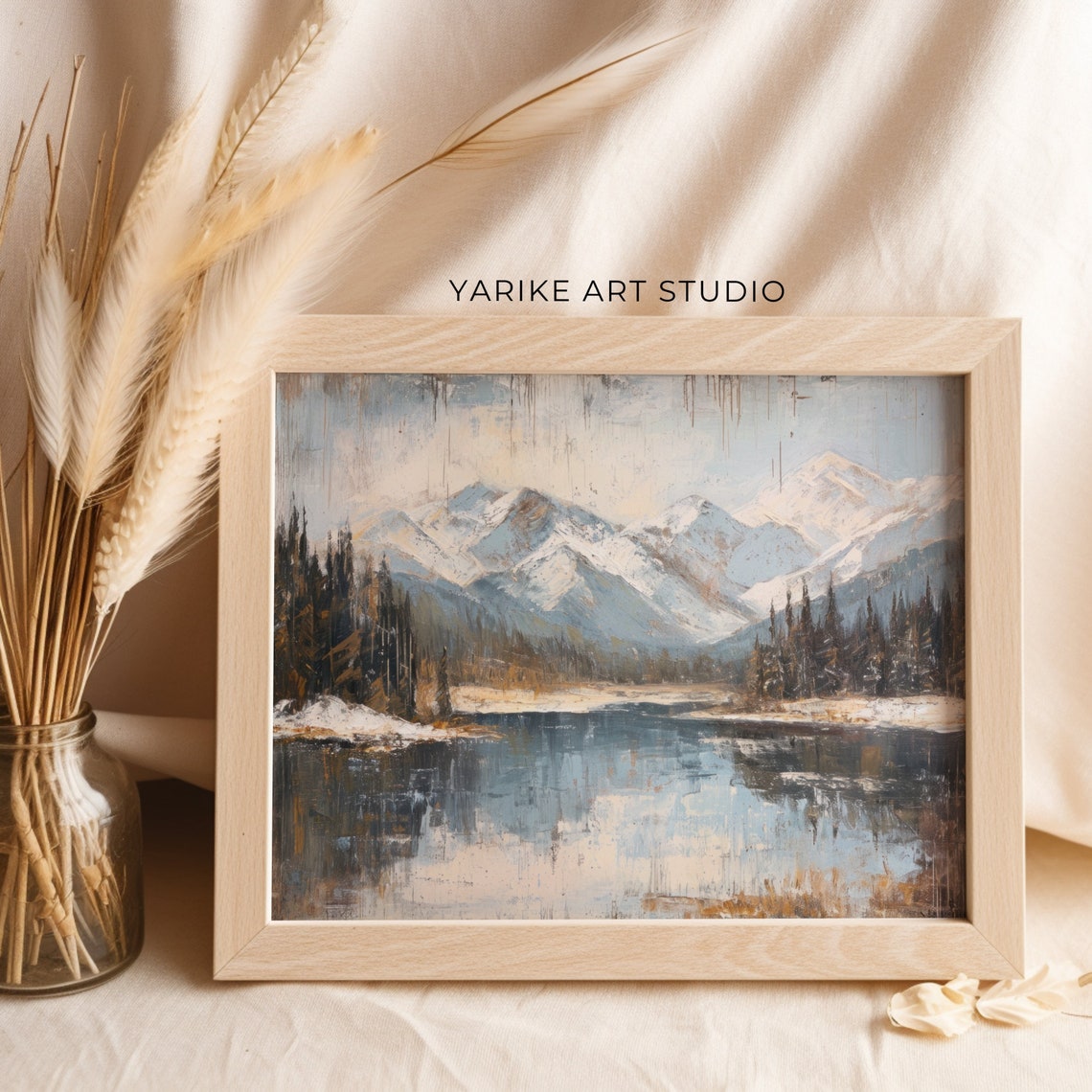 Snowy Mountain Lake Reflection Pines Vintage Landscape Poster - Image 6