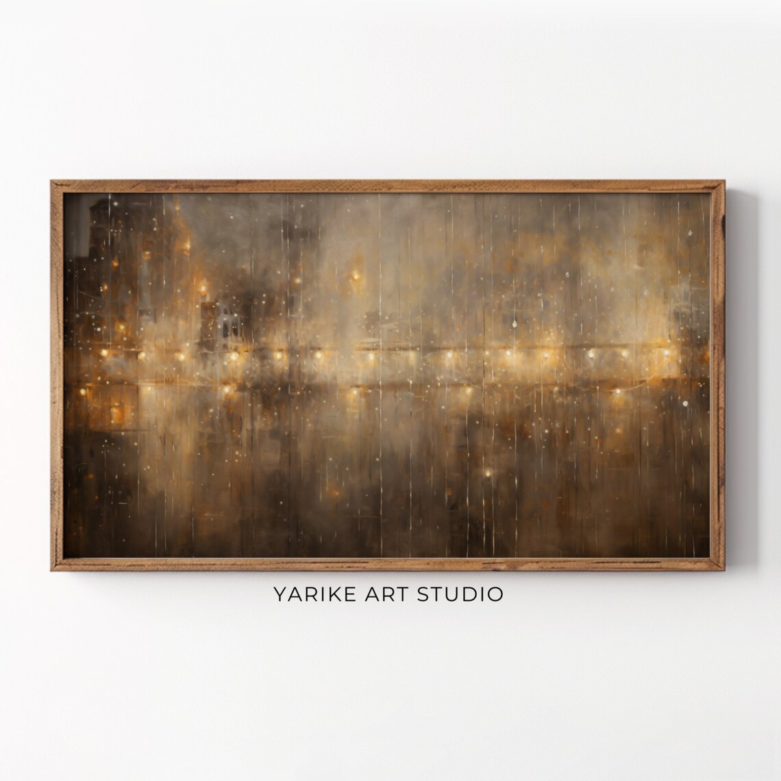 Abstract Golden City Lights Winter Night Bronze Painting Poster