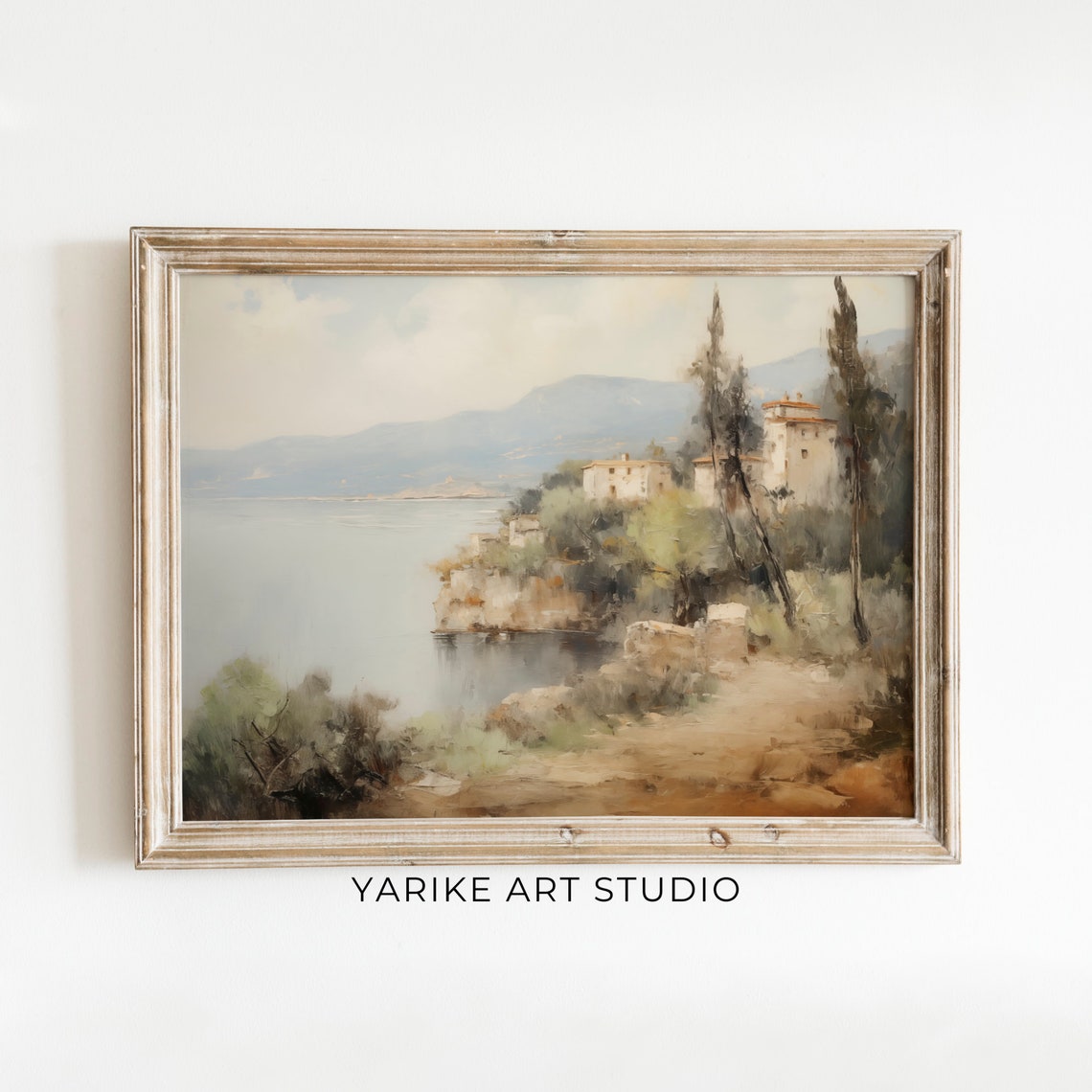 Italian Coastal Village Cliff Cypress Trees Calm Sea View Poster