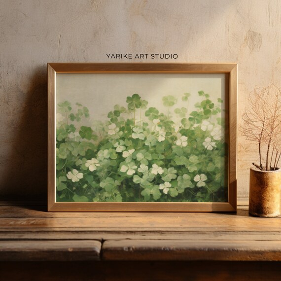 Lush Clover Field Impressionist Green Botanical Meadow Art Poster