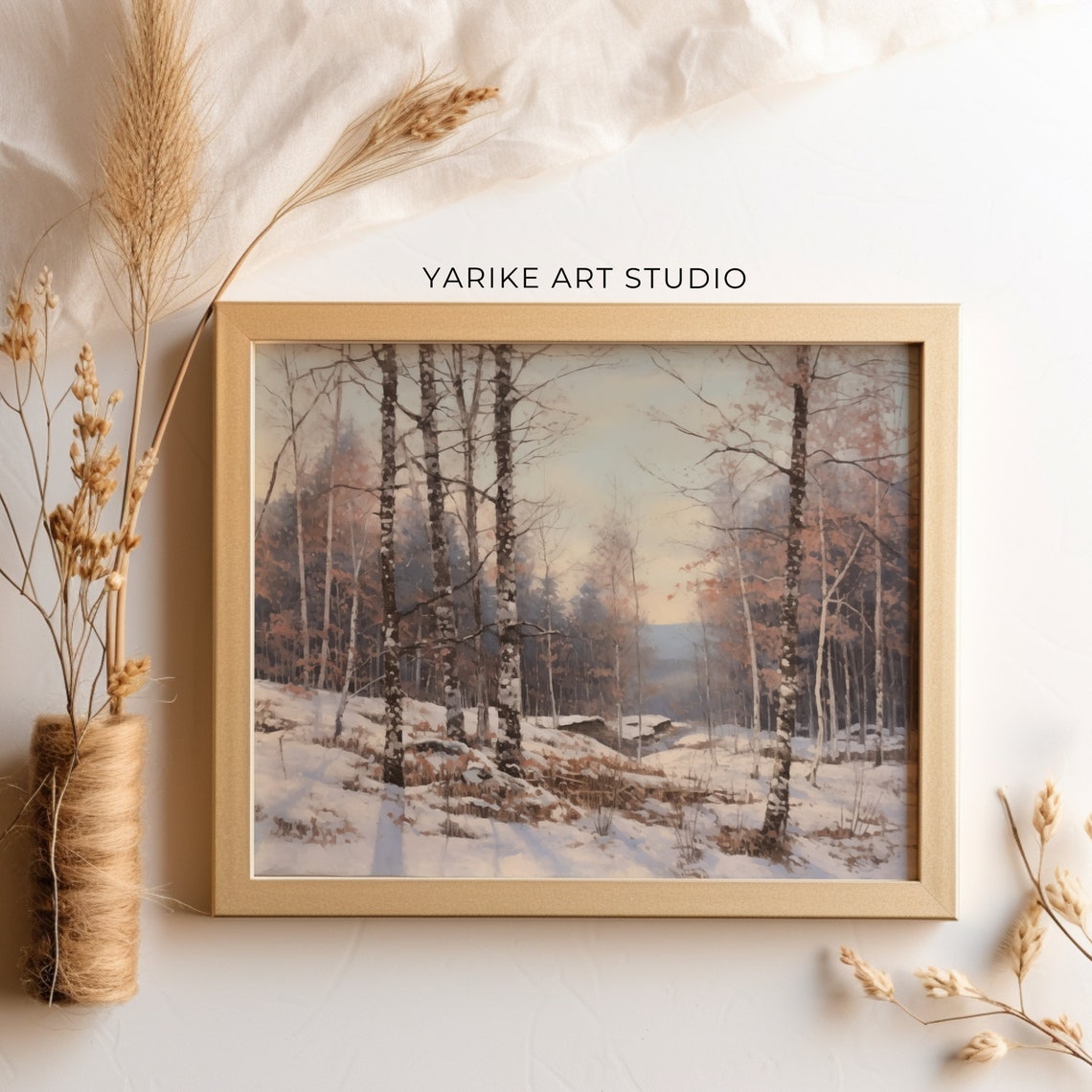 Snowy Birch Forest Winter Woodland Landscape Painting Poster - Image 3