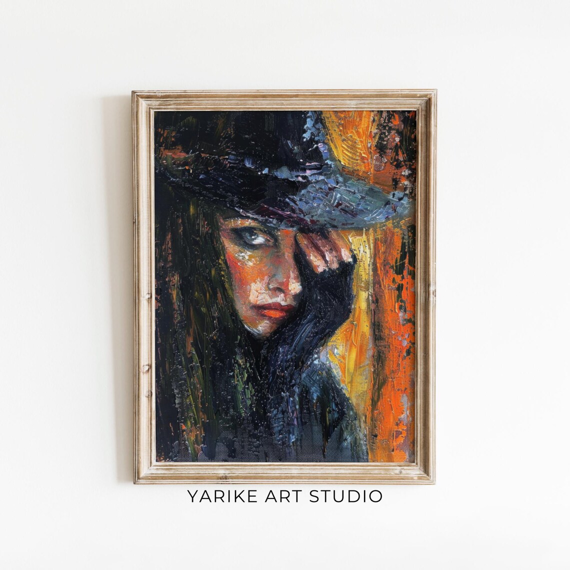 Moody Woman in Dark Hat Expressionist Portrait Painting Poster - Image 6