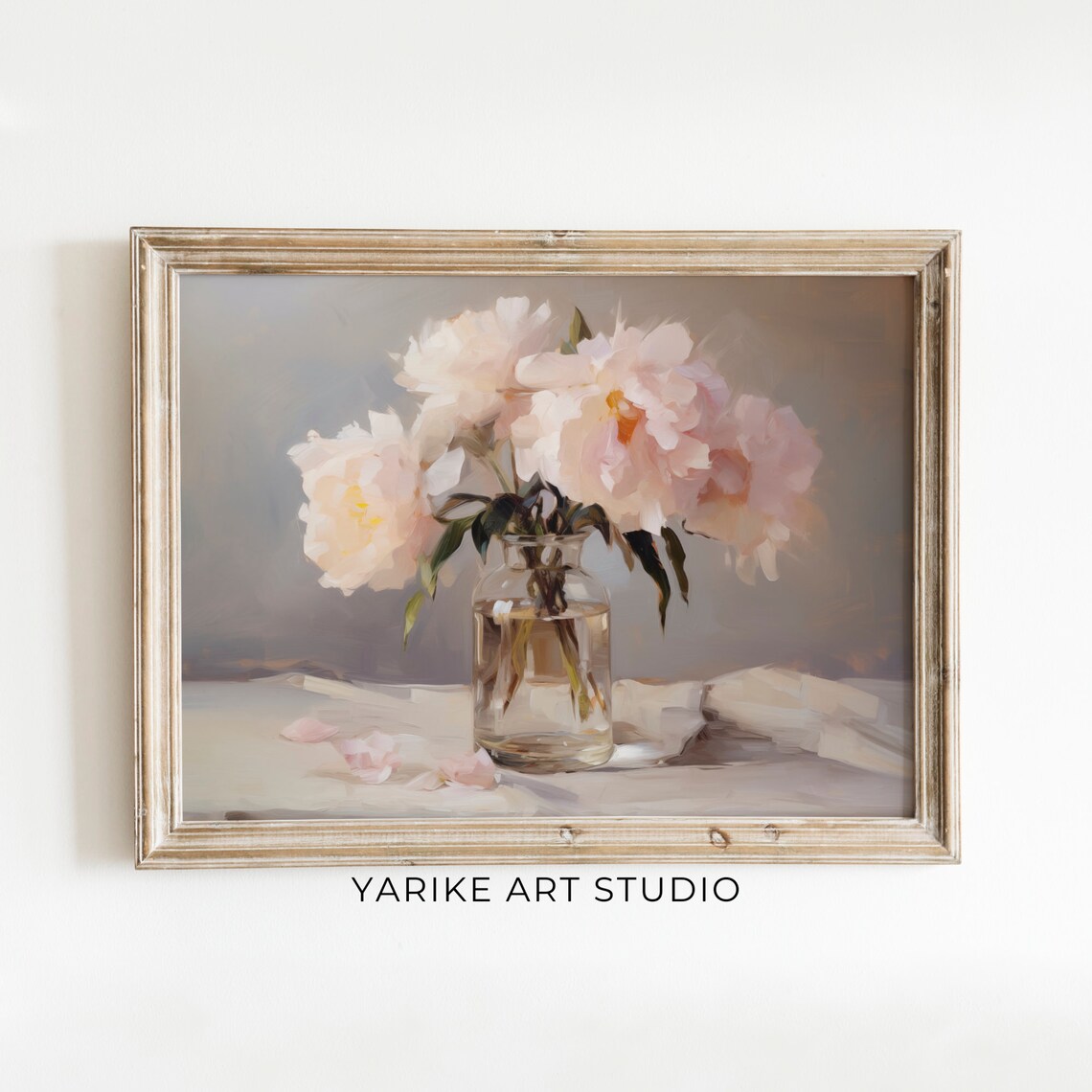 Blush Pink Peonies Glass Vase Still Life Farmhouse Floral Poster