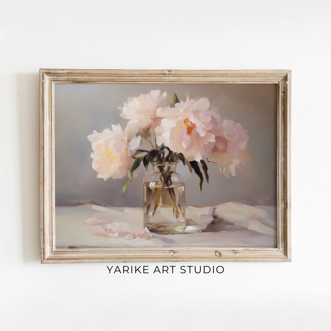 Vintage Moody Pink Peonies Painting Flower Glass Vase Art Print Farmhouse Peony Painting Decor Wall Art 287 Ai