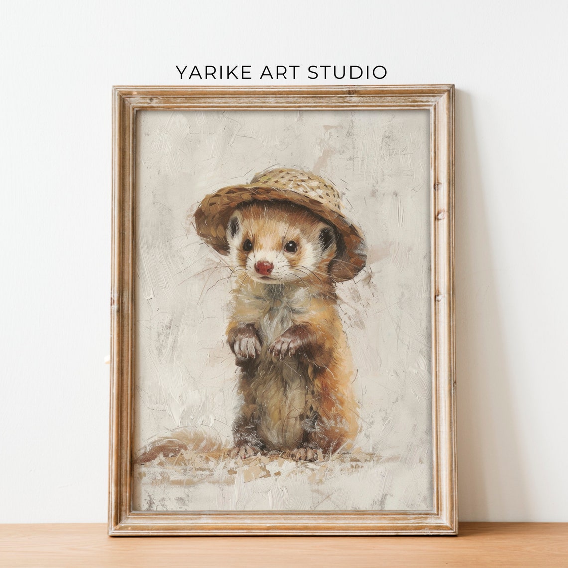 Vintage Ferret Portrait Painting Rustic Wall Art Decor Farmhouse Wall Art Woodland Animal Print Nursery Mustelid Ai Wall Art Print 665 - Image 2