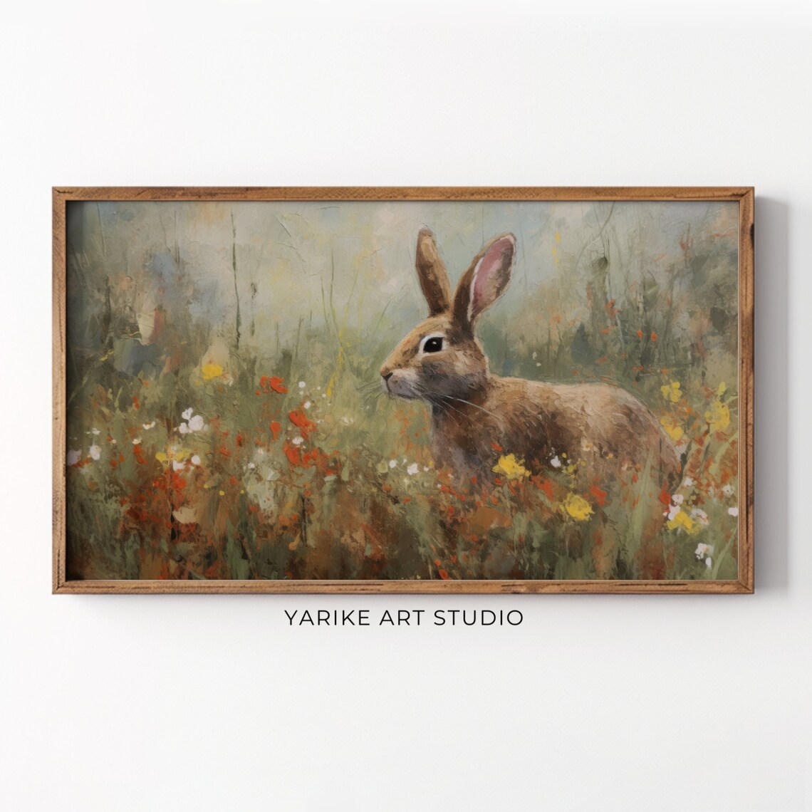 Brown Rabbit Among Wildflowers Textured Vintage Bunny Portrait Poster