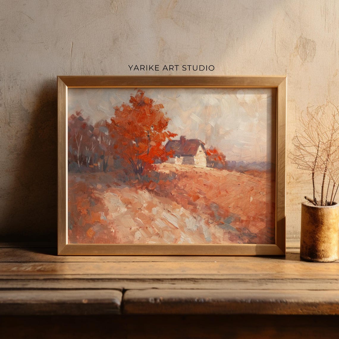 Vintage Cottage Autumn Print Countryside Stone House Oil Painting Farmhouse Wall Decor Country Fall Landscape Art 806 - Image 3