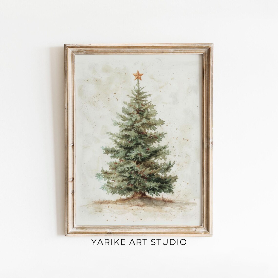 Minimalist Watercolor Christmas Tree With Gold Star Holiday Poster