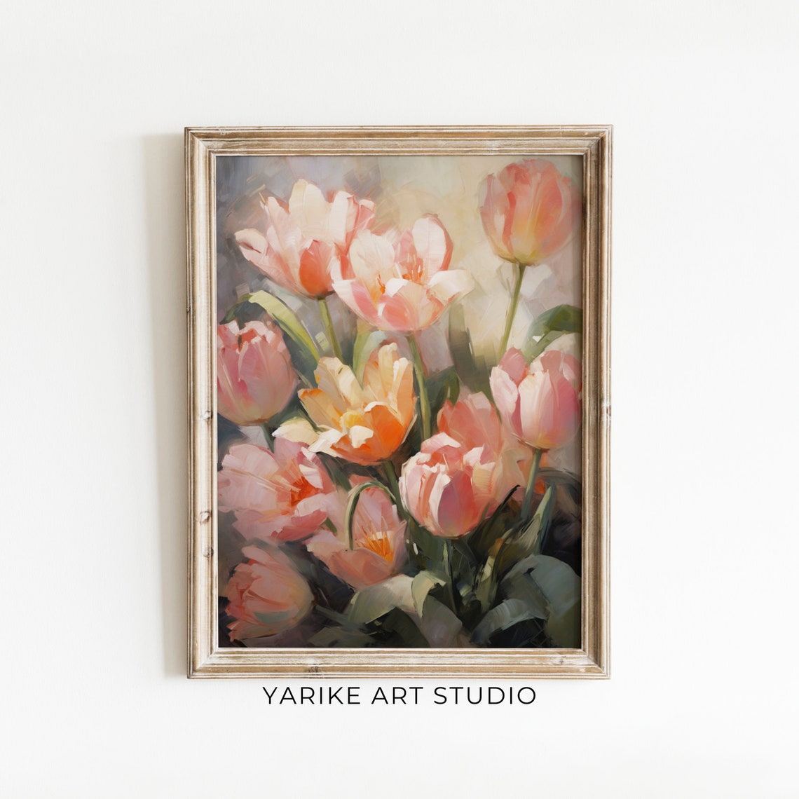 Blush Pink Tulips Bouquet Moody Impressionist Floral Art Poster - Image 6