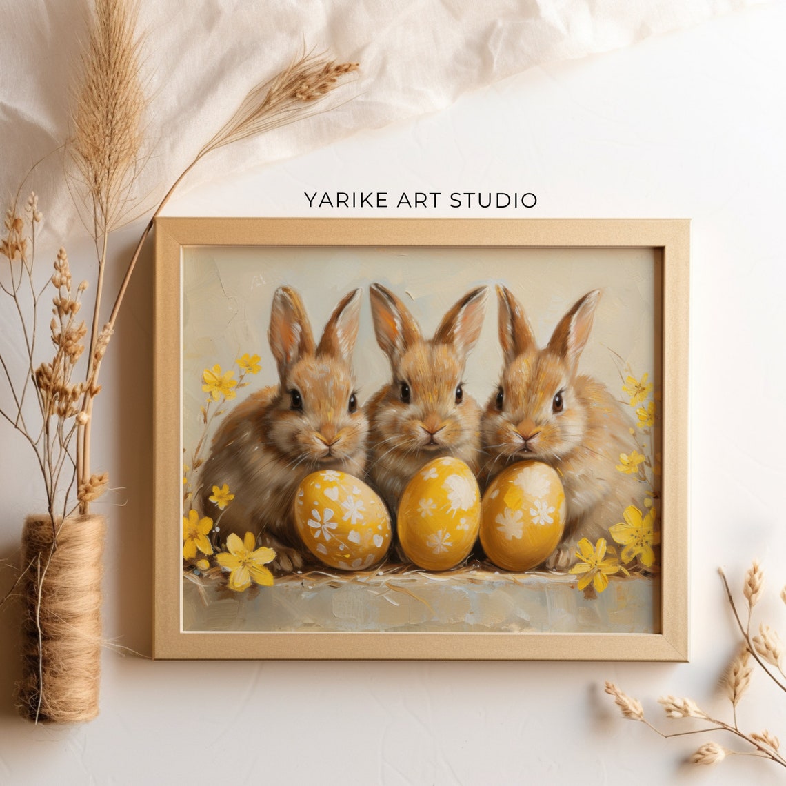 Vintage Easter Bunnies With Eggs Cute Rabbits Neutral Easter Decor Animal Nursery Print Rustic Animal Wall Art 474 - Image 4